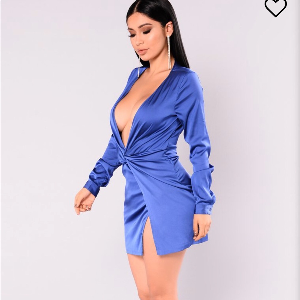 Satin blue party dress.